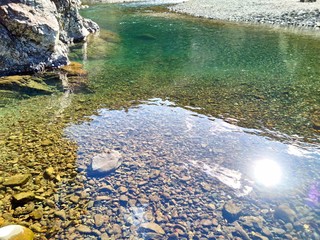 clear water and rocks