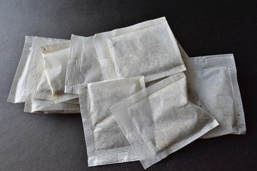 Paper bags with tea and tea drinks