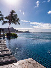 Fototapeta na wymiar Waikiki Beach and Diamond Head Crater including the pool in Waikiki, Honolulu, Oahu island, Hawaii.