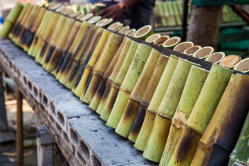 Glutinous rice roasted in bamboo joints