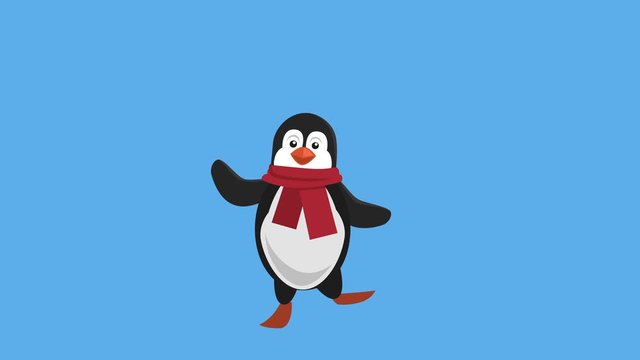 Cartoon Little Penguin Flat Christmas Character Music Dance Animation Includes Matte