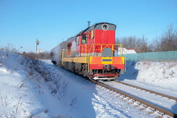 the red train winter railroad