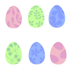 A set of simple Easter eggs with plant silhouettes. Vector illustration. Cute, childish style.