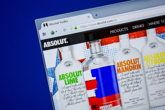 Ryazan, Russia - July 11, 2018: Absolut.com website on the display of PC.