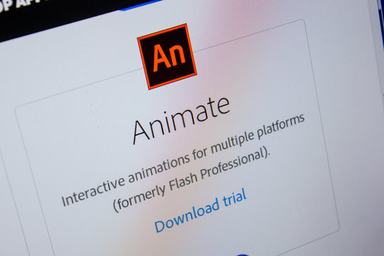 Ryazan, Russia - July 11, 2018: Adobe Animate, software logo on the official website of Adobe.