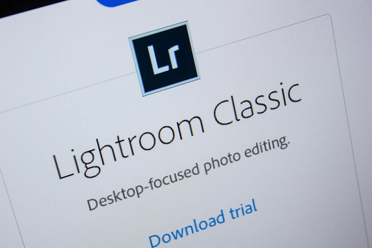 Ryazan, Russia - July 11, 2018: Adobe Lightroom Classic, software logo on the official website of Adobe.