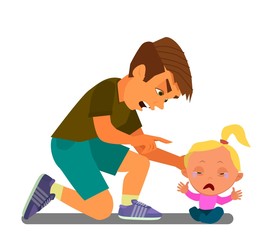 The older brother scolds his little sister. A little girl is crying. Vector illustration
