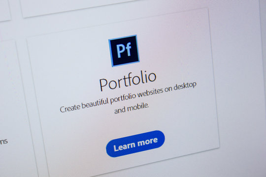 Ryazan, Russia - July 11, 2018: Adobe Portfolio, software logo on the official website of Adobe.
