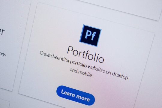 Ryazan, Russia - July 11, 2018: Adobe Portfolio, software logo on the official website of Adobe.