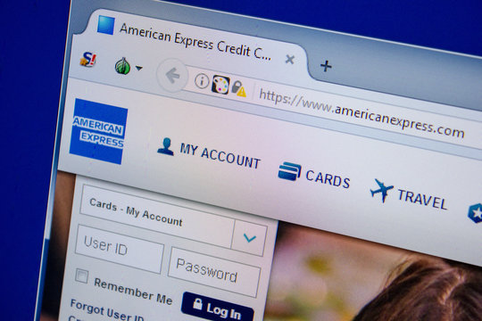Ryazan, Russia - July 11, 2018: AmericanExpress.com website on the display of PC.