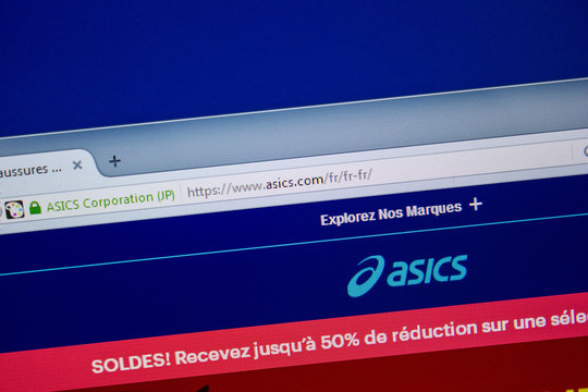 Ryazan, Russia - July 11, 2018: Asics.com website on the display of PC.