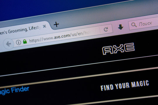 Ryazan, Russia - July 11, 2018: Axe.com website on the display of PC.