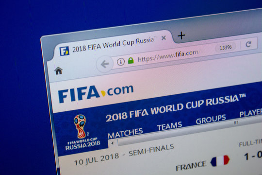 Ryazan, Russia - July 11, 2018: Fifa.com website on the display of PC.