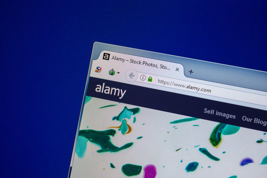 Ryazan, Russia - July 24, 2018: Homepage of Alamy website on the display of PC. Url - Alamy.com .