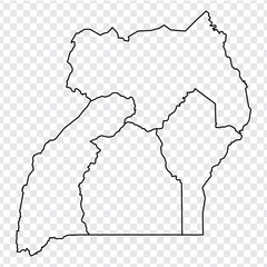 Blank map of Uganda. High quality map Republic of Uganda with provinces on transparent background for your web site design, app, UI.  Africa. EPS10.