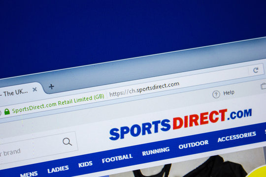 Ryazan, Russia - July 24, 2018: Homepage of SportsDirect website on the display of PC. Url - SportsDirect.com .