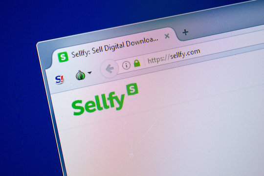 Ryazan, Russia - July 24, 2018: Homepage of Sellfy website on the display of PC. Url - Sellfy.com .