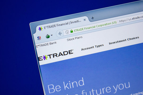 Ryazan, Russia - July 24, 2018: Homepage of Etrade website on the display of PC. Url - Etrade.com .