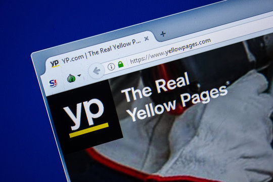 Ryazan, Russia - July 24, 2018: Homepage of YellowPages website on the display of PC. Url - YellowPages.com .