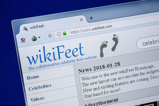 Ryazan, Russia - July 24, 2018: Homepage of WikiFeet website on the display of PC. Url - WikiFeet.com .
