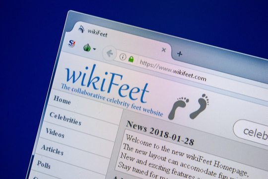 Ryazan, Russia - July 24, 2018: Homepage of WikiFeet website on the display of PC. Url - WikiFeet.com .