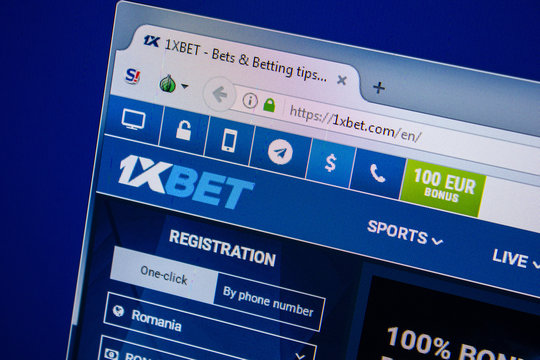 Ryazan, Russia - July 24, 2018: Homepage of 1xbet website on the display of PC. Url - 1xbet.com .