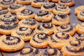 Homemade cookies sprinkled with poppy seeds.