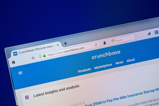 Ryazan, Russia - July 25, 2018: Homepage of CrunchBase website on the display of PC. Url - CrunchBase.com .