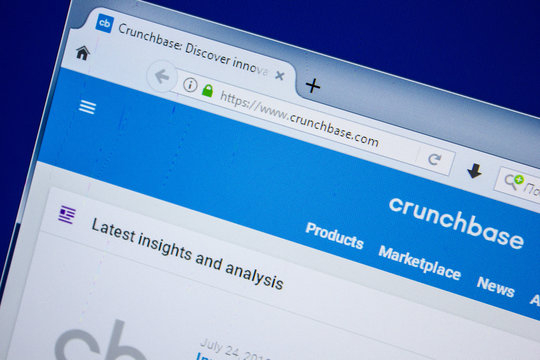 Ryazan, Russia - July 25, 2018: Homepage of CrunchBase website on the display of PC. Url - CrunchBase.com .