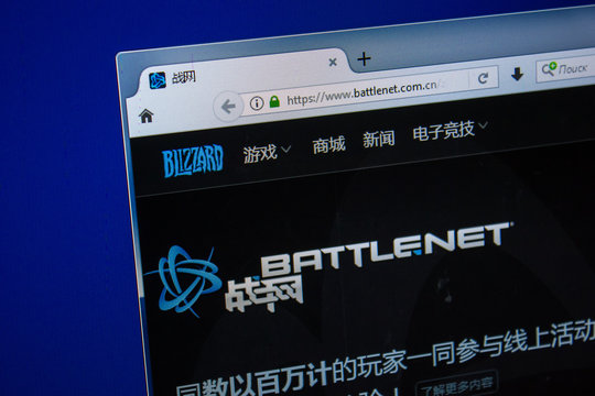 Ryazan, Russia - July 25, 2018: Homepage of BattleNet website on the display of PC. Url - BattleNet.com.cn .
