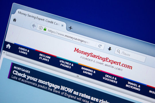 Ryazan, Russia - July 25, 2018: Homepage of MoneySavingExpert website on the display of PC. Url - MoneySavingExpert.com .