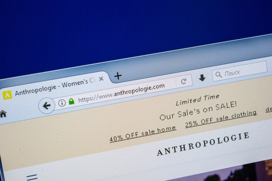 Ryazan, Russia - July 25, 2018: Homepage of Anthropologie website on the display of PC. Url - Anthropologie.com .