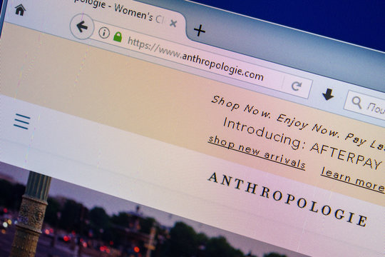 Ryazan, Russia - July 25, 2018: Homepage of Anthropologie website on the display of PC. Url - Anthropologie.com .