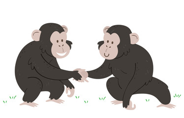 Chimpanzee Touch Hands Greet Illustration