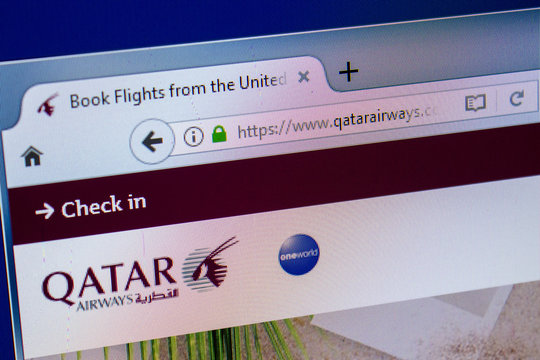 Ryazan, Russia - July 25, 2018: Homepage of QatarAirWays website on the display of PC. Url - QatarAirWays.com .