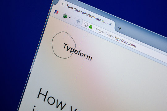 Ryazan, Russia - July 25, 2018: Homepage of TypeForm website on the display of PC. Url - TypeForm.com .