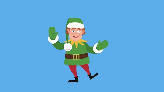 Cartoon Little Santa Helper Flat Character  Rejoice Dance Christmas Animation. Includes luma matte