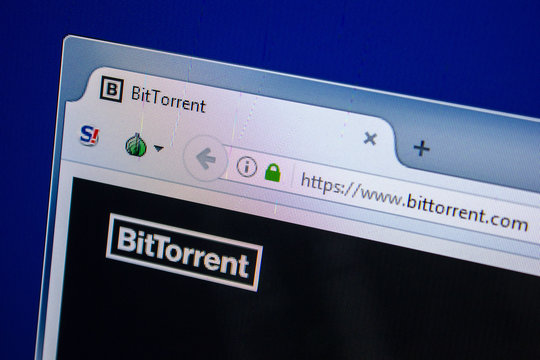 Ryazan, Russia - July 25, 2018: Homepage of BitTorrent website on the display of PC. Url - BitTorrent.com .
