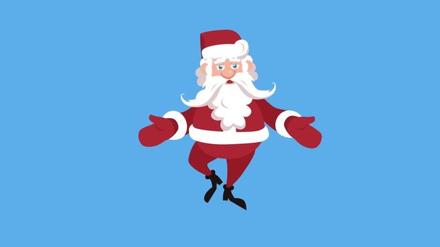 Cartoon Little Santa Claus Flat Character  Rejoice Dance Christmas Animation. Includes luma matte