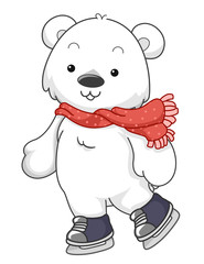 Polar Bear Mascot Ice Skating Illustration