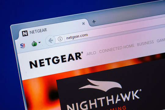 Ryazan, Russia - July 25, 2018: Homepage of NetGear website on the display of PC. Url - NetGear.com .