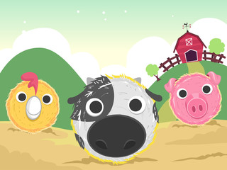 Farm Haystack Art Animals Illustration