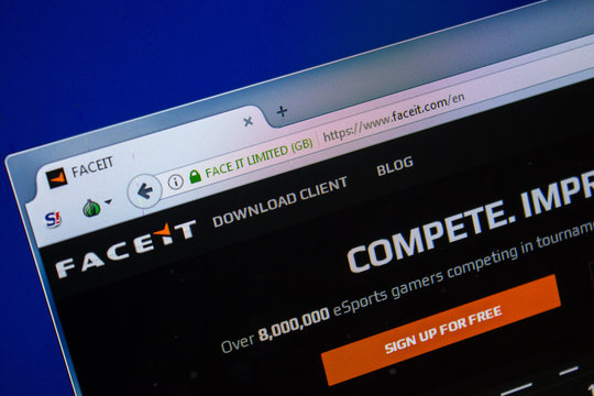 Ryazan, Russia - July 25, 2018: Homepage of FaceIt website on the display of PC. Url - FaceIt.com .