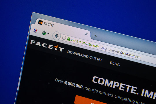 Ryazan, Russia - July 25, 2018: Homepage of FaceIt website on the display of PC. Url - FaceIt.com .