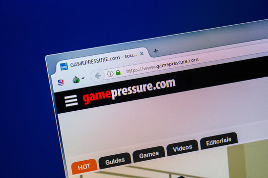 Ryazan, Russia - July 25, 2018: Homepage of GamePressure website on the display of PC. Url - GamePressure.com .