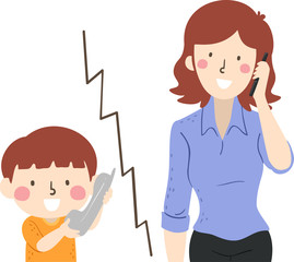 Kid Boy Call Girl Mom Illustration
