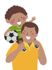 Kid Boy Dad Back Ride Soccer Illustration