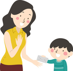 Kid Boy Give Mom Letter Illustration