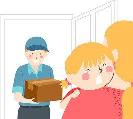 Kid Girl Mom Fear Of Stranger Illustration