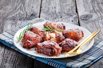 close-up of fried chicken thighs, top view